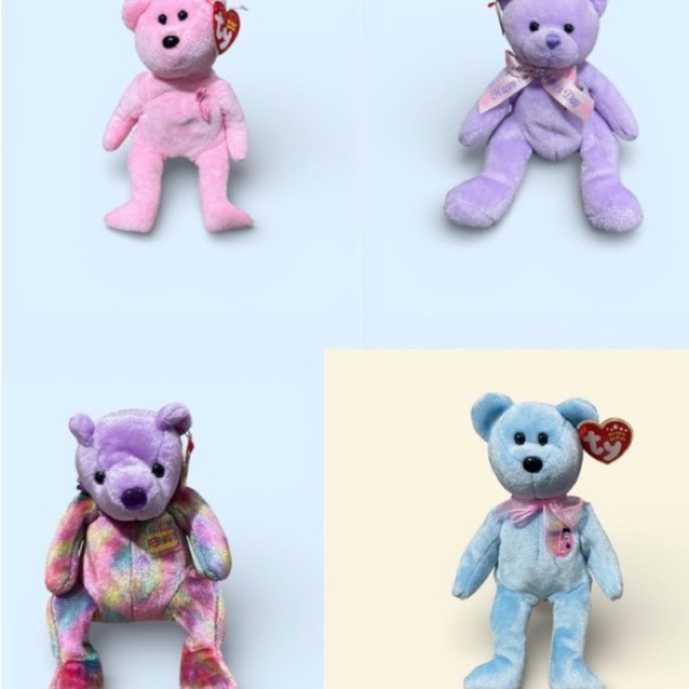 Ty Beanie Babies Plush Bears — Pink, Lavender, Multicolor Tie-Dye, Light Blue